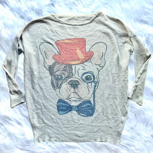 PARISIAN BRAND Cute French Bulldog Sweater Bow Red Hat Half Sleeve Gray Medium
